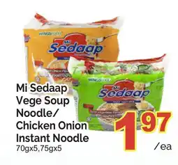 T&T Supermarket MI SEDAAP VEGE SOUP NOODLE/ CHICKEN ONION INSTANT NOODLE, 70GX5,75GX5 offer
