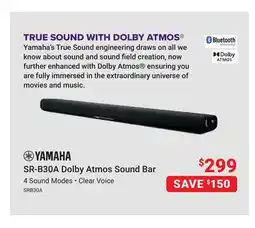 Visions Electronics YAMAHA SR-B30A Dolby Atmos Sound Bar offer