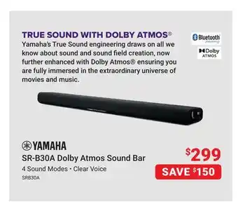Visions Electronics YAMAHA SR-B30A Dolby Atmos Sound Bar offer