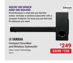 Visions Electronics YAMAHA Compact Soundbar and Wireless Subwoofer offer