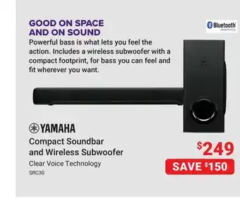 Visions Electronics YAMAHA Compact Soundbar and Wireless Subwoofer offer
