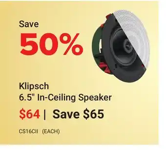 Visions Electronics Klipsch 6.5 In-Ceiling Speaker offer