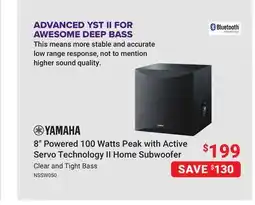 Visions Electronics YAMAHA 8 Powered 100 Watts Peak with Active Servo Technology II Home Subwoofer offer