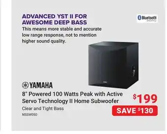 Visions Electronics YAMAHA 8 Powered 100 Watts Peak with Active Servo Technology II Home Subwoofer offer