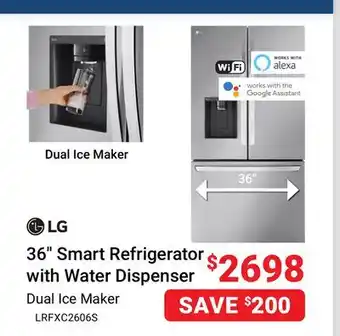 Visions Electronics 36'' Smart Refrigerator with Water Dispenser offer