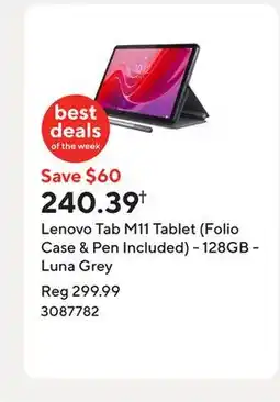 Staples Lenovo Tab M11 Tablet (Folio Case & Pen Included) - 128GB - Luna Grey offer