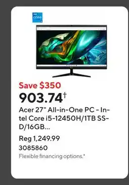 Staples Acer 27 All-in-One PC - Intel Core i5-12450H/1TB SSD/16GB RAM/Windows 11 Home offer