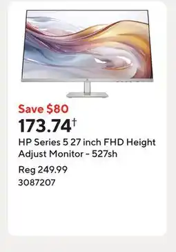 Staples HP Series 5 27 inch FHD Height Adjust Monitor - 527sh offer