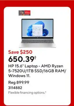 Staples HP 15.6 Laptop - AMD Ryzen 5-7520U/1TB SSD/16GB RAM/Windows 11 offer