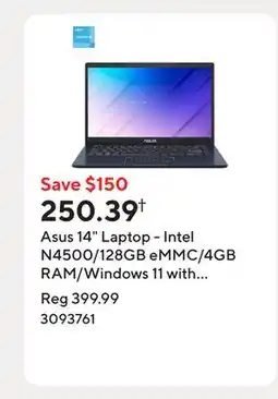 Staples Asus 14 Laptop - Intel N4500/128GB eMMC/4GB RAM/Windows 11 with 1-year of Microsoft 365 offer