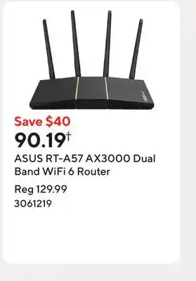 Staples ASUS RT-A57 AX3000 Dual Band WiFi 6 Router offer