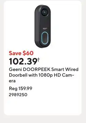 Staples Geeni DOORPEEK Smart Wired Doorbell with 1080p HD Camera offer