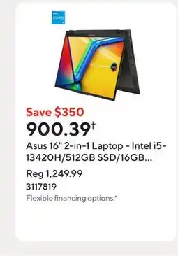 Staples Asus 16 2-in-1 Laptop - Intel i5-13420H/512GB SSD/16GB RAM/Touchscreen/Windows 11 Home offer