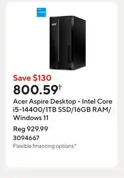 Staples Acer Aspire Desktop - Intel Core i5-14400/1TB SSD/16GB RAM/Windows 11 offer