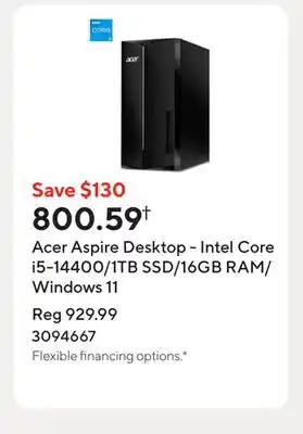 Staples Acer Aspire Desktop - Intel Core i5-14400/1TB SSD/16GB RAM/Windows 11 offer