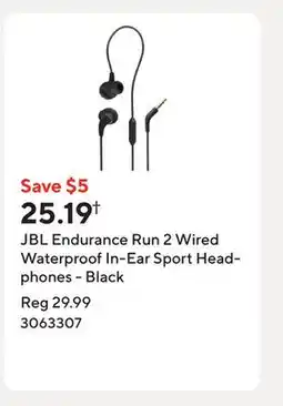 Staples JBL Endurance Run 2 Wired Waterproof In-Ear Sport Headphones - Black offer