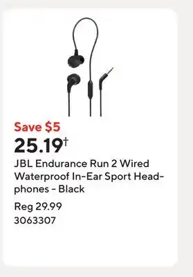 Staples JBL Endurance Run 2 Wired Waterproof In-Ear Sport Headphones - Black offer