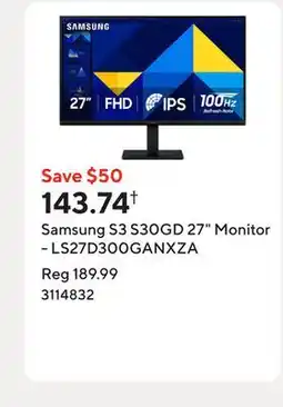 Staples Samsung S3 S30GD 27 Monitor - LS27D300GANXZA offer