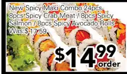 Ample Food Market New Spicy Maki Combo 24 pcs, 8 pcs Spicy Crab Meat / 8 pcs Spicy Salmon / 8 pcs Spicy Avocado Rolls offer