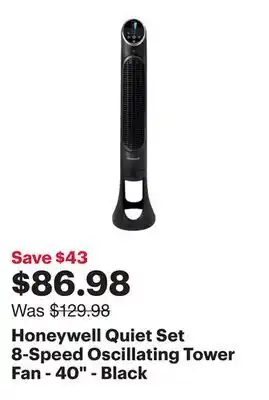 Best Buy Honeywell Quiet Set 8-Speed Oscillating Tower Fan - 40 - Black offer