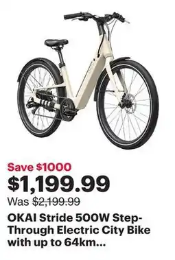 Best Buy OKAI Stride 500W Step-Through Electric City Bike with up to 64km Battery Life - Desert Sand offer