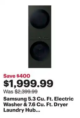 Best Buy Samsung 5.3 Cu. Ft. Electric Washer & 7.6 Cu. Ft. Dryer Laundry Hub (WH46DBH550EFAC) - Satin Green offer
