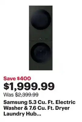 Best Buy Samsung 5.3 Cu. Ft. Electric Washer & 7.6 Cu. Ft. Dryer Laundry Hub (WH46DBH550EFAC) - Satin Green offer