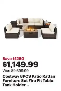 Best Buy Costway 8PCS Patio Rattan Furniture Set Fire Pit Table Tank Holder Cover Deck offer
