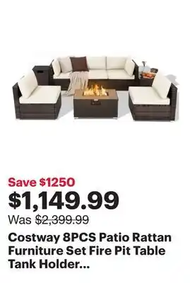 Best Buy Costway 8PCS Patio Rattan Furniture Set Fire Pit Table Tank Holder Cover Deck offer