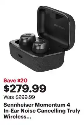 Best Buy Sennheiser Momentum 4 In-Ear Noise Cancelling Truly Wireless Headphones - Black Graphite offer