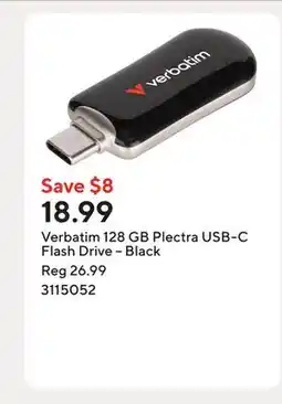 Staples Verbatim 128 GB Plectra USB-C Flash Drive – Black offer
