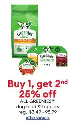 Petsmart ALL GREENIES dog food & toppers offer