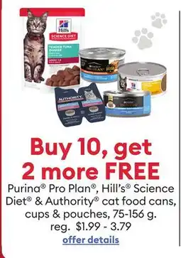 Petsmart Purina Pro Plan , Hill's Science Diet & Authority cat food cans, cups & pouches offer