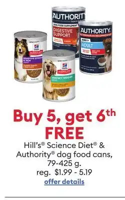 Petsmart Hill's Science Diet & Authority dog food cans offer