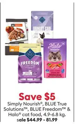 Petsmart Simply Nourish , BLUE True Solutions , BLUE Freedom & Halo cat food offer