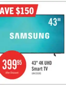 The Brick Samsung 43 4K UHD Edge Lit Dynamic Crystal Colour HDR10+ 60Hz Smart TV (UN43DU8000FXZC) offer