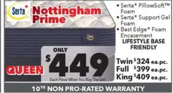 Surplus Furniture Serta Nottingham Prime Tight Top Firm Queen Set W/ 2 Split Boxes offer