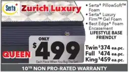 Surplus Furniture Serta Zurich Luxury Queen Mattress Set offer