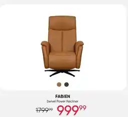 Meubles RD Fabien - Genuine Leather Swivel Power Recliner - Tan offer
