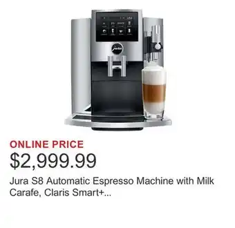 Costco Jura S8 Automatic Espresso Machine with Milk Carafe, Claris Smart+ Filters, and Milk Pipe offer