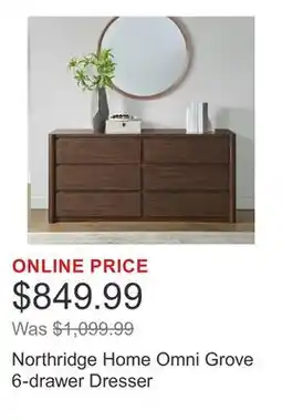 Costco Northridge Home Omni Grove 6-drawer Dresser offer