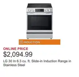 Costco LG 30 In 6.3 cu. ft. Slide-in Induction Range in Stainless Steel offer