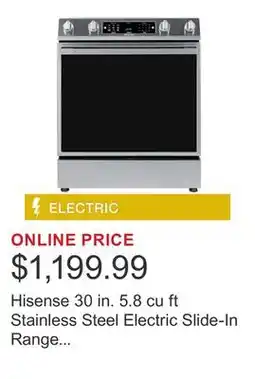 Costco Hisense 30 in. 5.8 cu ft Stainless Steel Electric Slide-In Range with Air Fry and True Convection offer