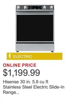 Costco Hisense 30 in. 5.8 cu ft Stainless Steel Electric Slide-In Range with Air Fry and True Convection offer