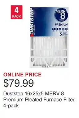 Costco Duststop 16x25x5 MERV 8 Premium Pleated Furnace Filter, 4-pack offer
