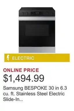 Costco Samsung BESPOKE 30 in 6.3 cu. ft. Stainless Steel Electric Slide-In Range with W-Fi and Air Fry offer