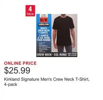 Costco Kirkland Signature Men's Crew Neck T-Shirt, 4-pack offer