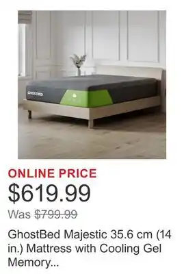 Costco GhostBed Majestic 35.6 cm (14 in.) Mattress with Cooling Gel Memory Foam offer