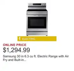 Costco Samsung 30 in 6.3 cu ft. Electric Range with Air Fry and Built-in Wi-Fi offer