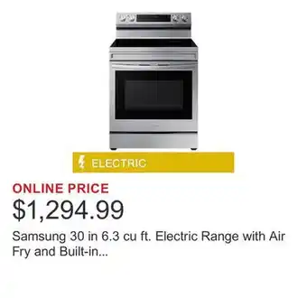 Costco Samsung 30 in 6.3 cu ft. Electric Range with Air Fry and Built-in Wi-Fi offer